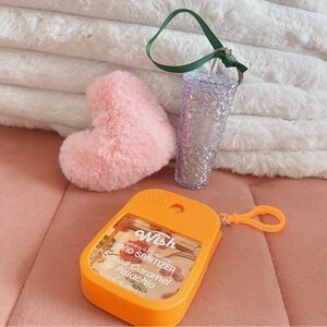 Bundle of three keychains - Starbucks cup, pink heart and hand sanitizer